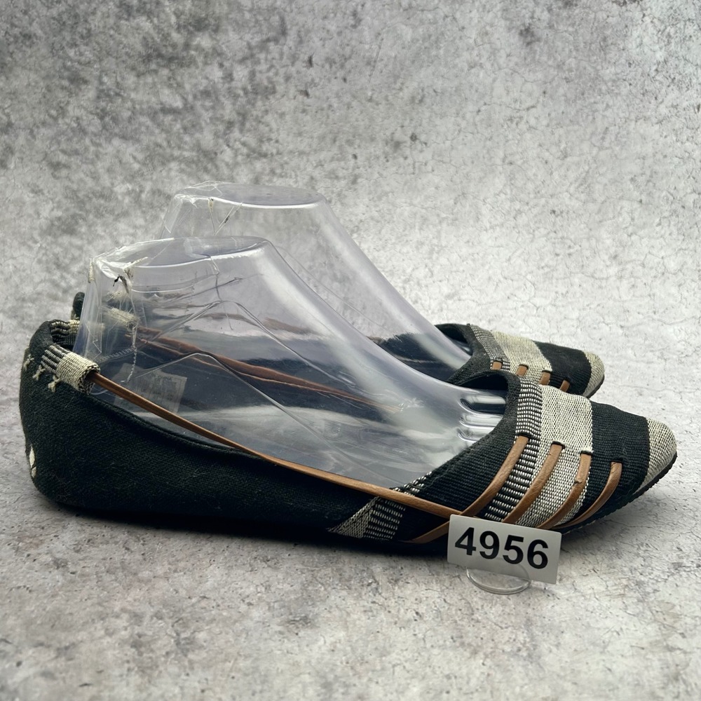 Reef Tropic Ballet Flats Womens 10 Black Cream Striped Woven Textile RF008042